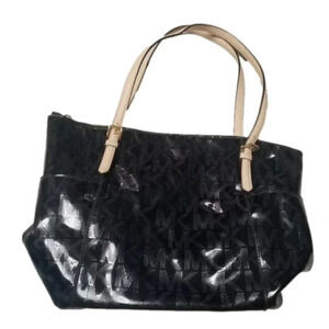 MICHAEL Michael Kors Black Signature Mirror PVC / Leather East West Zip Tote